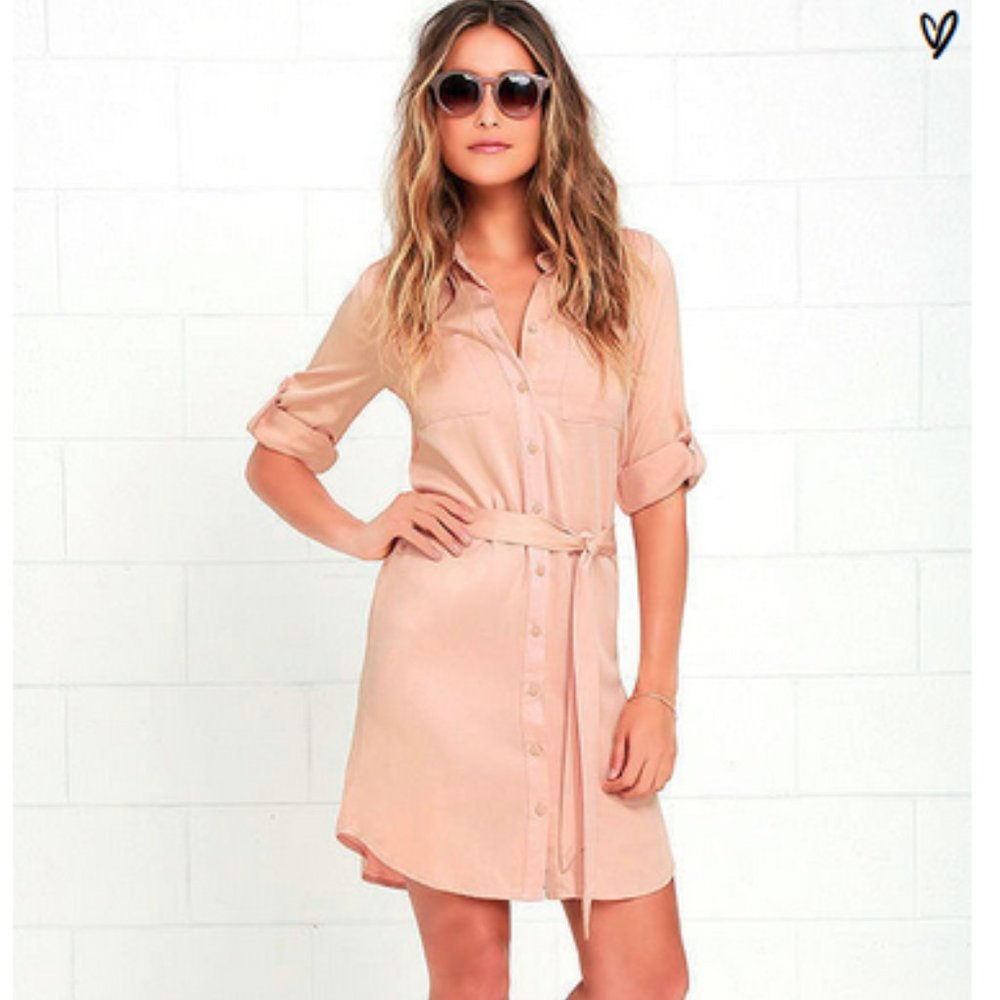 Lulus Acts of Love Blush Shirt Tie Dress